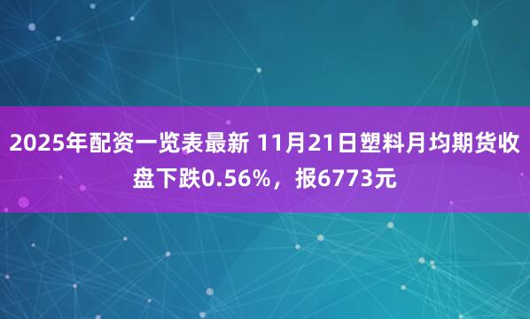 2025年配资一览表最新 11月21日塑料月均期货收盘下跌0.56%，报6773元